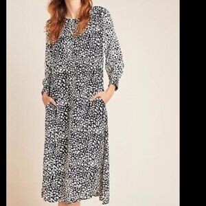 NWT Anthropologie Zakee Shariff Leopard Midi Dress in Black and White - Size 6